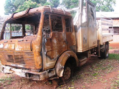 The COOPI truck was attacked and burned by the LRA on September 21, 2009. (Enough/Ledio Cakaj)