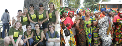 Members of the Run for Congo Women team in the U.S. and a group of women in Congo that the organization supports, in partnership with Women for Women International.