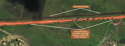 Photo from September 10 of fighting positions and a mixed convoy of vehicles (DigitalGlobe)