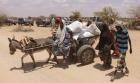 Family transporting aid on a donkey cart in southern Somalia - AP